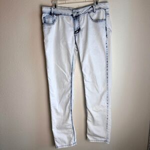 Puzzle Jeans Juniors 13/14 White Light Blue Acid Wash Straight Leg Y2K Inspired